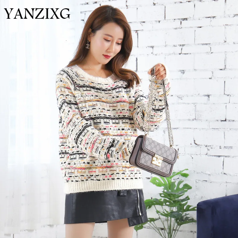 

2019 Autumn Knitting Loose Form Sweater Iceland Rabbit's Hair Coarse Wool Sleeve Striped Sweater S971