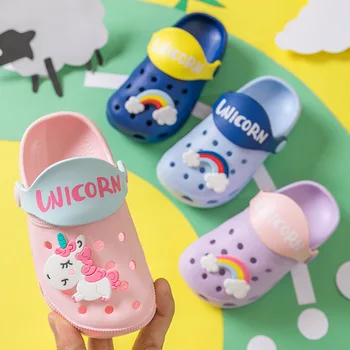 

Slippers for Boy Girl Rainbow Shoes 2019 Summer Toddler Animal Kids Indoor Baby Slippers PVC Cartoon Kids Slippers