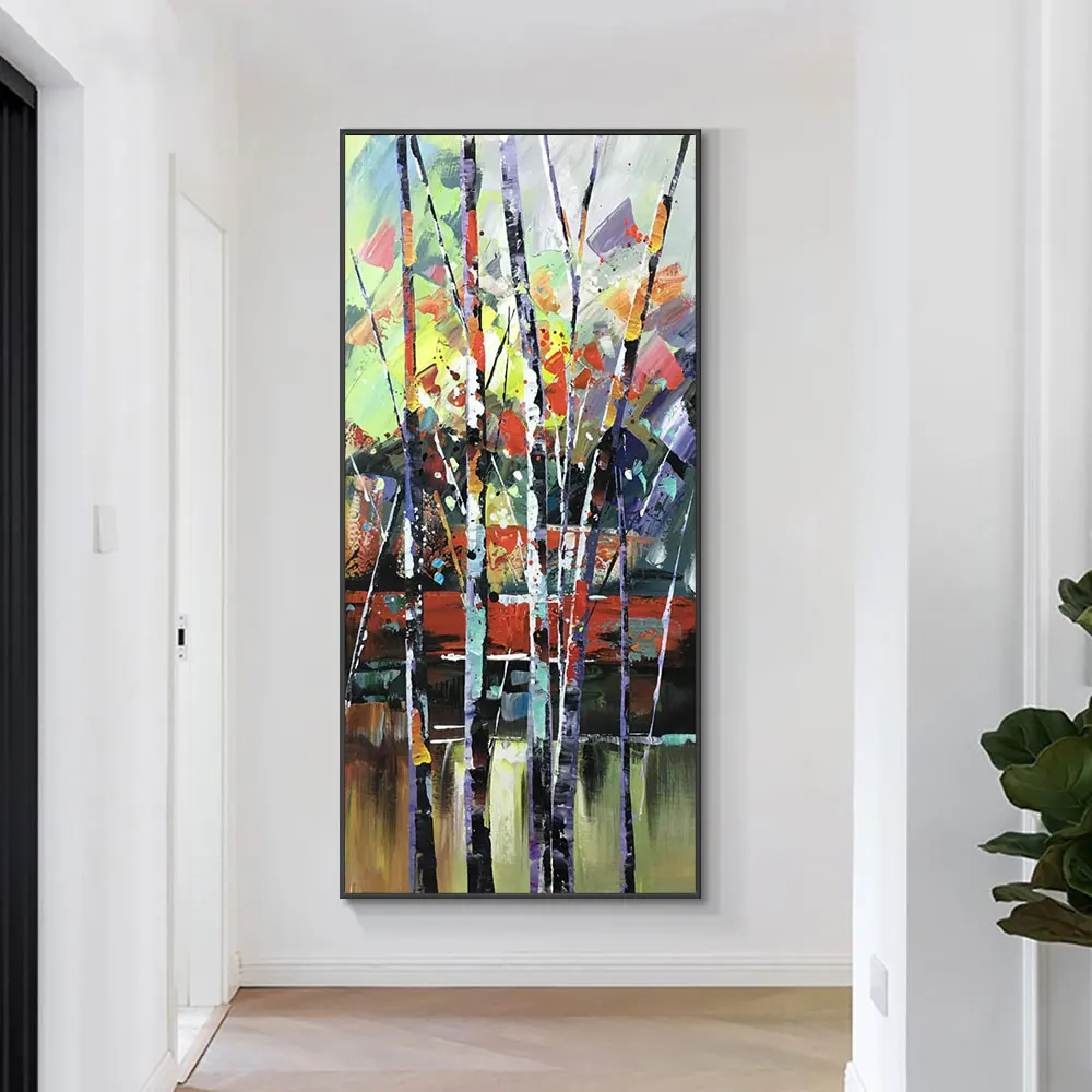 

Abstract Colorful Large Size Trees Painting 100% Hand Painted Oil Painting On Canvas Modern Acrylic Wall Art For Home Decoration