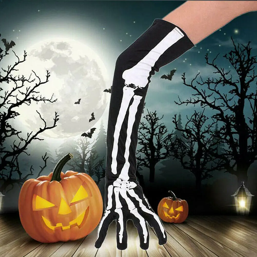 Костюм для взрослой вечеринки Хэллоуин призрак готический черный кости скелета черепа длинные перчатки теплые руки