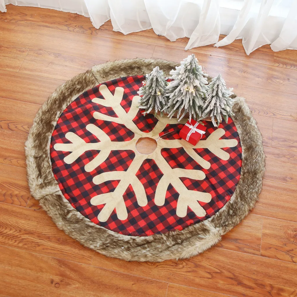 90 см Снежинка буйвола клетчатая Рождественская елка юбка красная двухслойная Рождественская юбка для елки для отеля Рождественская елка декор для домашнего декора