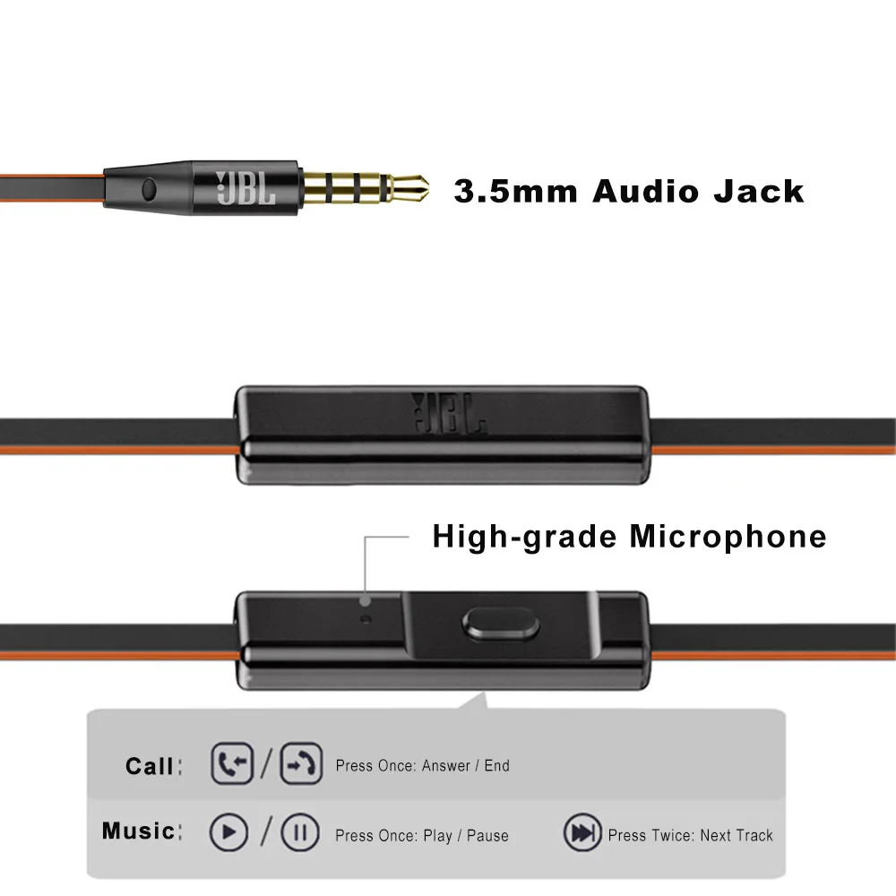 JBL T180A, стерео наушники для бега, спортивные наушники, громкая связь, вызов с микрофоном, чистый глубокий бас, игровая Музыкальная гарнитура для iPhone, Android