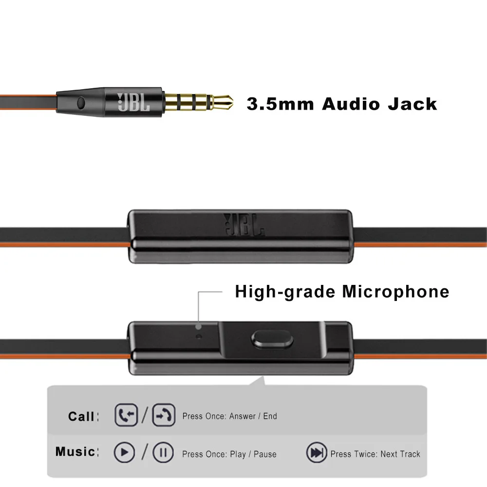 JBL T180A Stereo Earphone Running Sports Earbuds Handsfree Call with Mic Pure Deep Bass Game Music Headset for iPhone Android