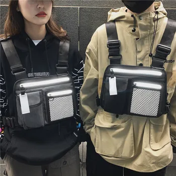 

HOT Fashion Brand Tooling Bag Street Hip-hop 3M Reflective Function Wind Vest Bag Men&women Wild Tactical Street Dance Chest Bag