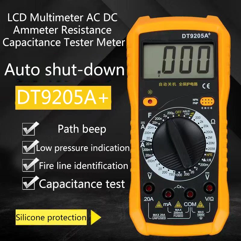 AC DC Digital Multimeter Tester LCD Display Handheld Multimeter Volt Meter DT9205A Multifunctional Portable Voltmeter