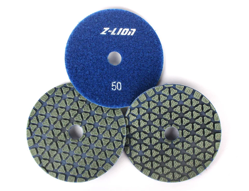Z-LION 3pcs 4" Dry Diamond Polishing Pads 100mm Flexible Sanding Discs New Design Marble Granite Stone Tile Grinding Wheels