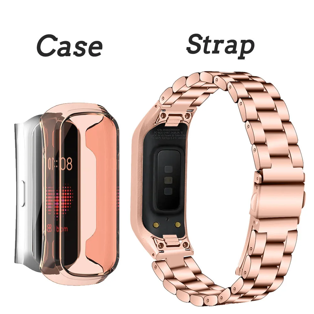 Ремешок из нержавеющей стали для samsung Galaxy Fit-e SM-R375 браслет ремешок для часов ж/ТПУ противоударный защитный чехол - Цвет ремешка: Rose gold Pink