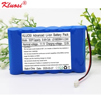 

KLUOSI 12V Battery 3S2P 11.1V/12.6V6.4Ah for LG18650MH1 Lithium Battery Pack with 5A BMS LED Lamp Light Backup Power Smart Audio