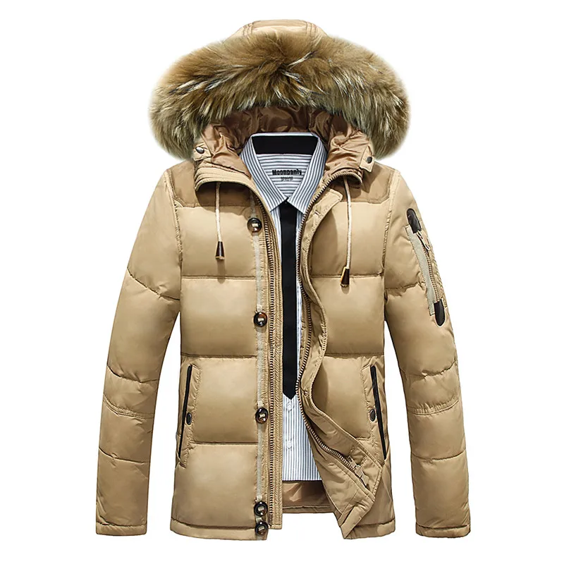 Khaki Новая зимняя одежда для мужчин с меховым воротником, толстая парка на белом утином пуху, теплый пуховик с капюшоном, Мужская Повседневная ветровка-карго, верхняя одежда - Цвет: Khaki