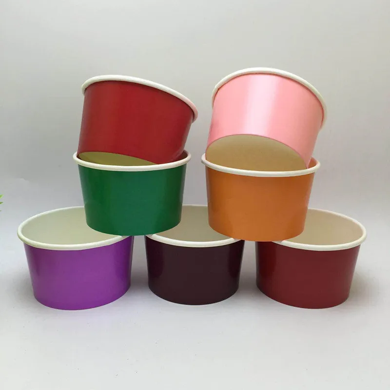 

50pcs Disposable thick paper bowl 450ml party favor colorful ice cream cup yogurt dessert food takeaway packaging cups with lid