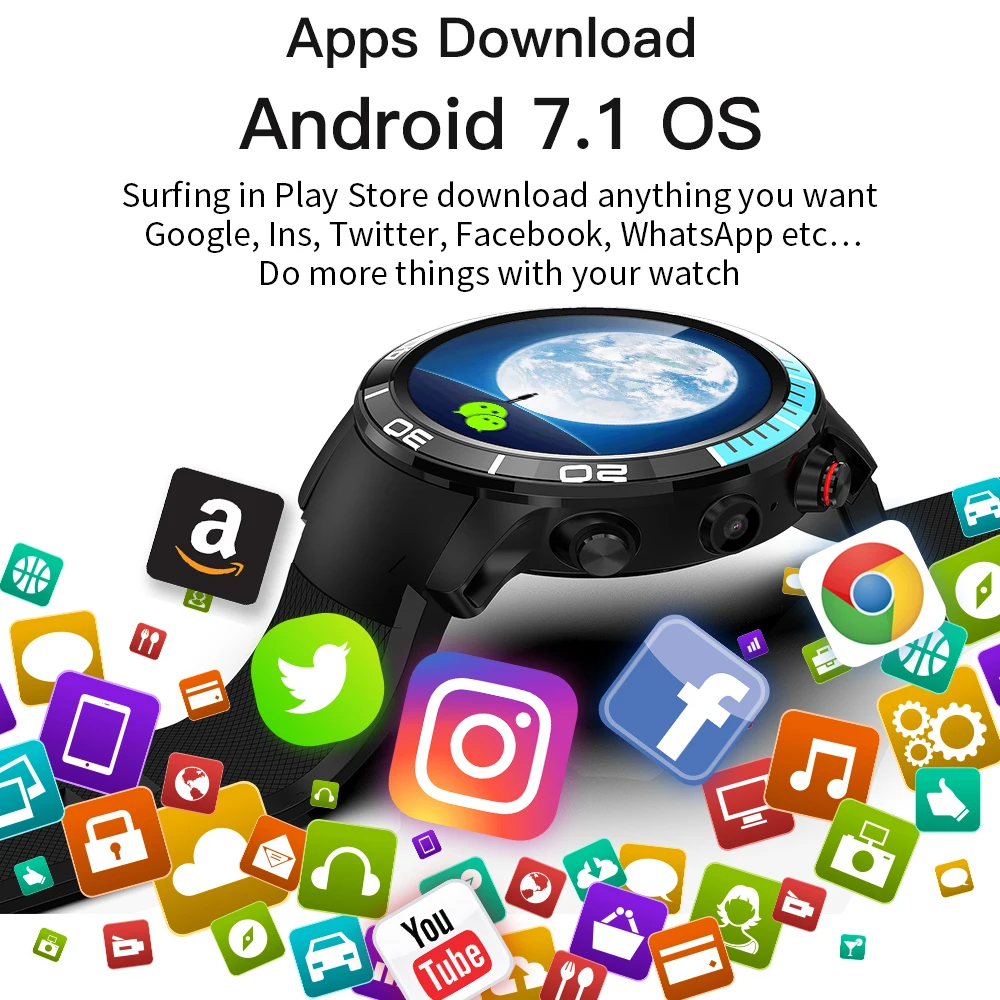 Smart Watch Android 7.1 OS 1GB RAM 16GB ROM 5.0MP Camera Quad Core WIFI Bluetooth Air Pressure Alti