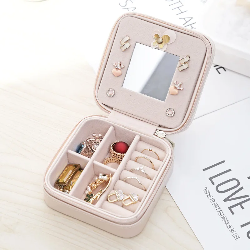 Leather Mini Jewelry Storage Box Portable Earrings Necklace Ring Jewelry Storage Box