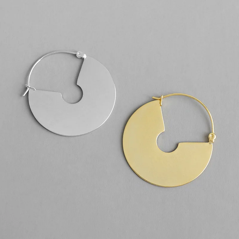 

Real 925 Sterling Silver Earrings For Women 2019 Semicircular Sector Metal Disc Gold Hoop Earrings For Women Geometric Earrings