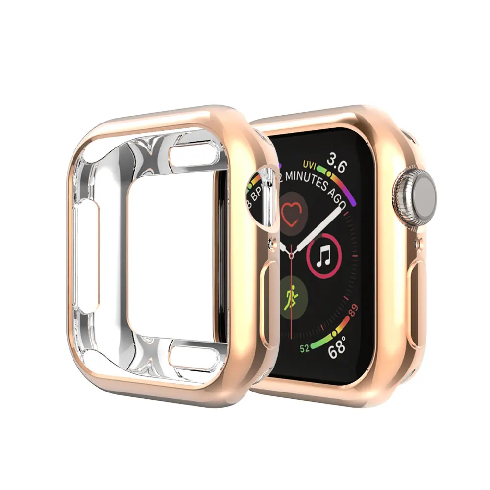 Чехол для часов 44 мм для Apple Watch serise 5 4 3 2 1 ремешок чехол 38 мм 42 мм ТПУ Мягкий Прозрачный квадратный отверстие для iwatch 4 40 мм - Цвет: Розовое золото