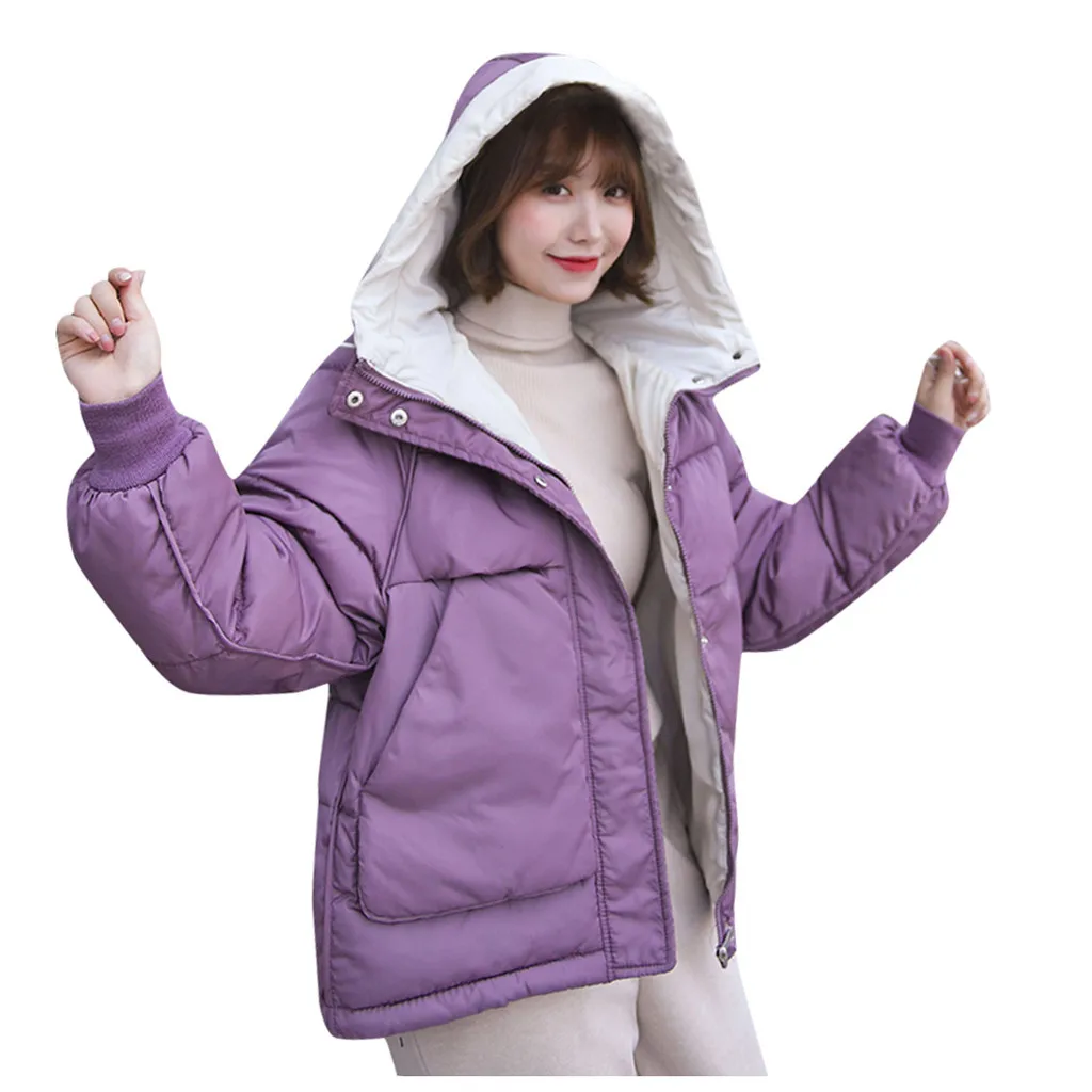 Purple Женское зимнее теплое пальто с капюшоном плюс размер однотонная хлопковая куртка женская с подкладкой длинная Парка женская s ватник Feminina# J30 - Цвет: Purple