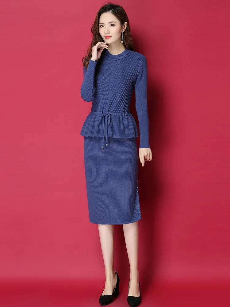 

Early Spring Very Fairy of Western Style Set 2019 New Style WOMEN'S Dress France Non-mainstream Knitted Piece Spring Sweater Ski