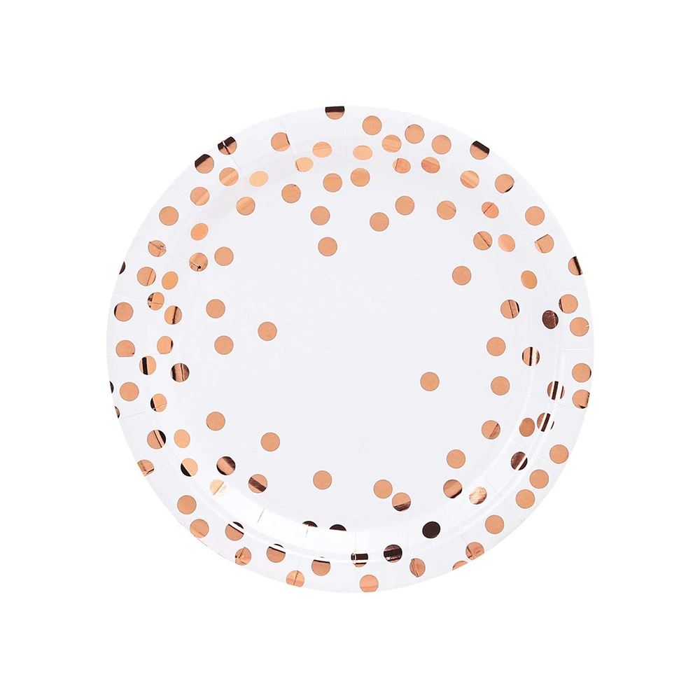 10pcs 7inch plate Розовое золото, бумажные вечерние принадлежности, украшения для дня рождения, детские одноразовые бумажные тарелки, набор для детского душа, вечерние тарелки - Цвет: 10pcs 7inch plate