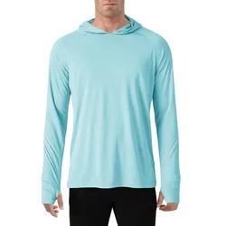 Men's Sun Protection Long Sleeve Hoodie - Lightweight, Breathable, Quick-Dry T-Shirt - CN M(US S) (Lake Blue)