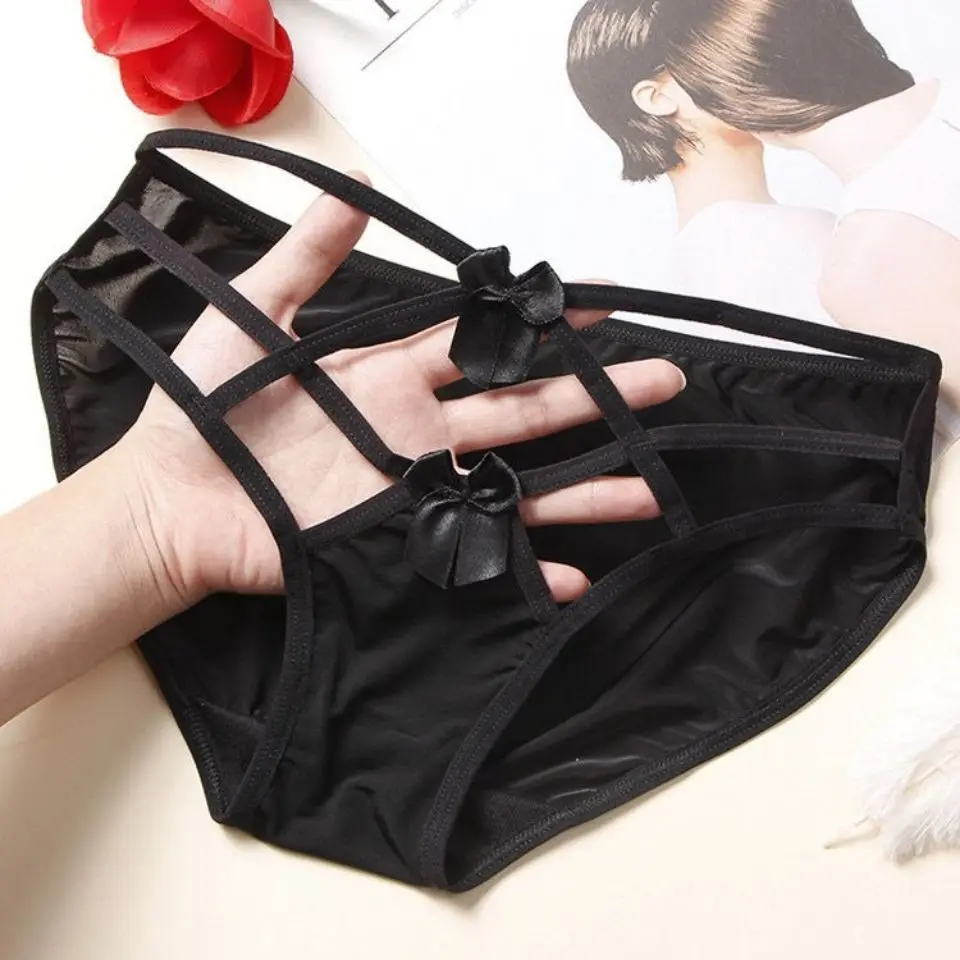Women Panties Silk Low-rise Solid Sexy Briefs Cross strap Lingerie G String Thong