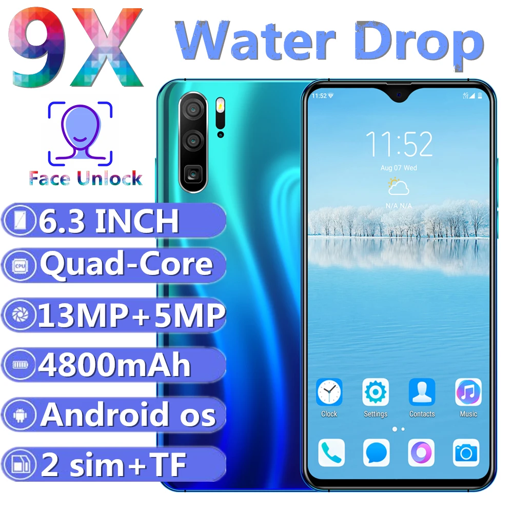 Android Сотовые телефоны 9X Pro 4 грамма+ 64 гром 6," 19:9 капли воды 720*1520 13 МП дешевые мобильные телефоны