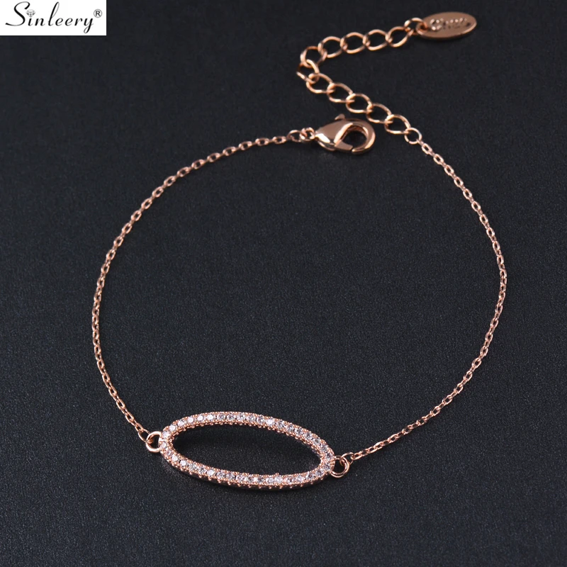 SINLEERY, блестящий, полый, овальный, браслет с подвесками, розовое золото, серебро, цвет, цепочка, крошечный, Кристальный браслет для женщин, ювелирное изделие SL111 SSC