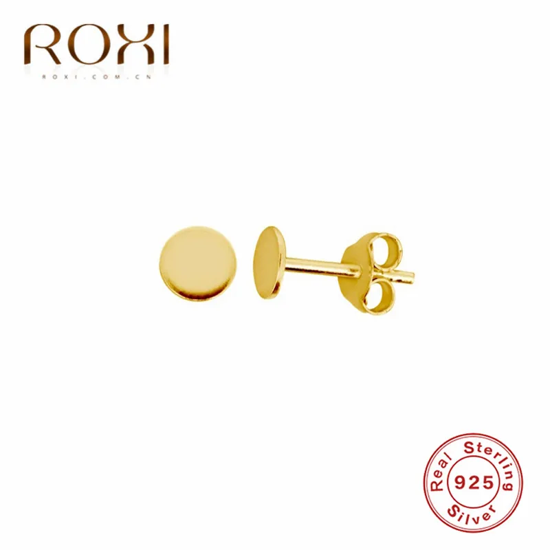 Золотой цвет ROXI, модные простые круглые серьги-гвоздики для женщин и мужчин, в стиле панк, хип-хоп, серьги, ювелирное изделие, 925 пробы, серебряные серьги, свадебные подарки - Окраска металла: Золотой цвет