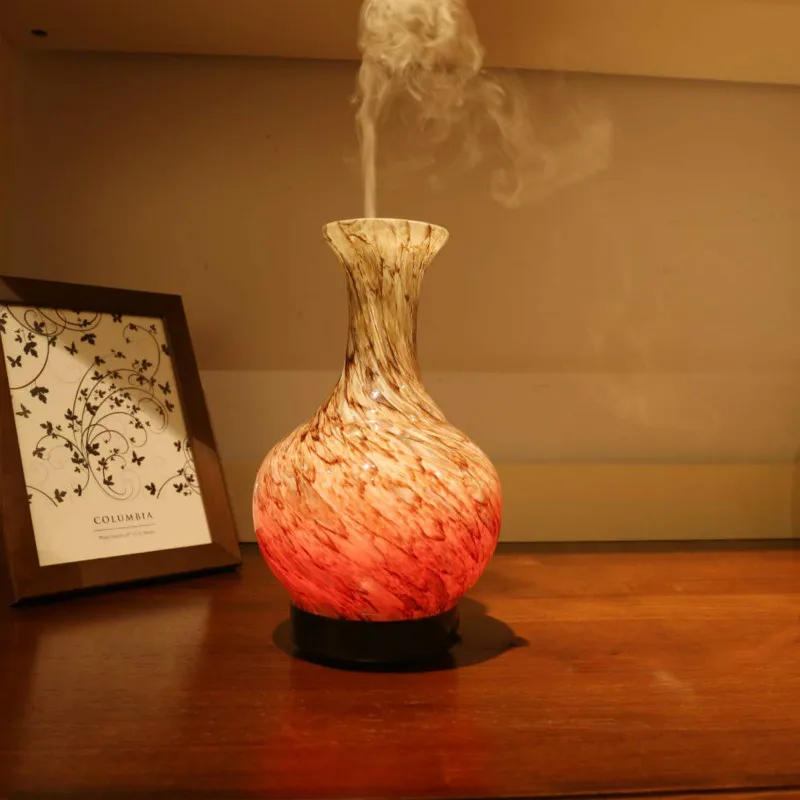 Essential Oil Diffuser Handmade Art Glass Vase Ultrasonic Aroma Diffuser Cool Mist Aromatherapy Humidifier
