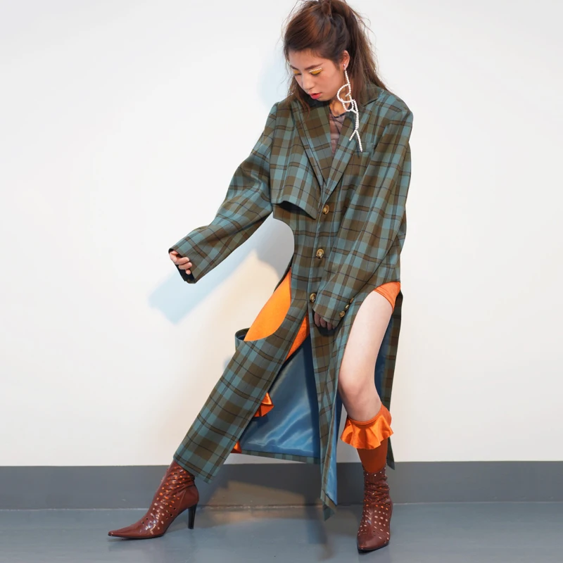 Fashion Asymmetrical Double-layered Circular Hollow Out Hole Loose Lattice Long Trench Coat For Women Tide New Windbreaker WD712