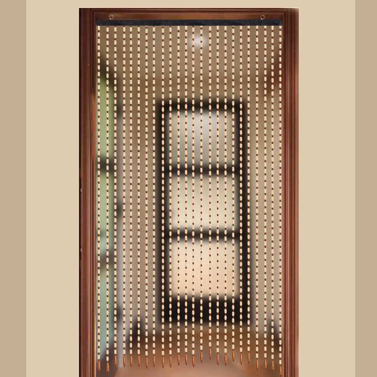 Billig 27 linie Holz Perlen Vorhang 90x175cm Fly Screen Handgemachte Bohnen Jalousien Teiler Sheer Für Veranda Fenster Zimmer tür Eingang Tor
