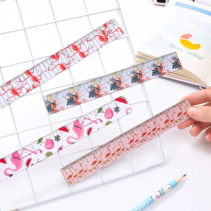 

1pc Cartoon Animal Flamingo Sakura 18cm Straight Ruler Lovely Magnetic Bookmark Ruler Painting Learning Stationery