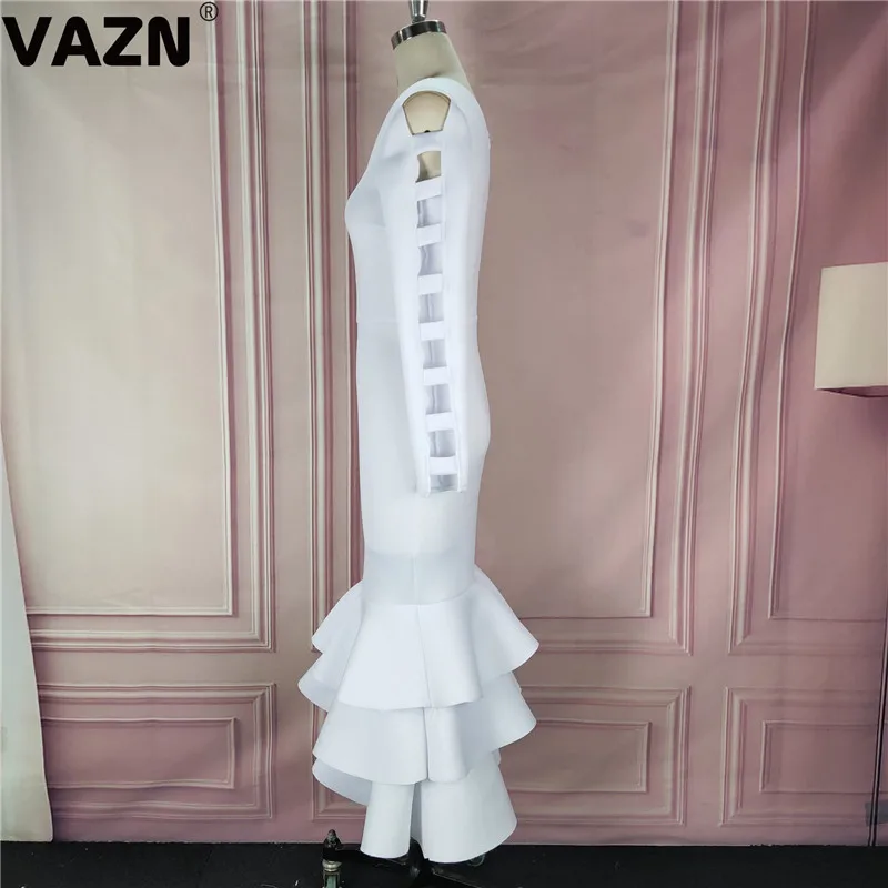 VAZN KEN8600 Горячие Последние Сексуальные вечерние новые модные белые верхние с длинным рукавом тонкая талия коллекция женское платье труба Макси платье