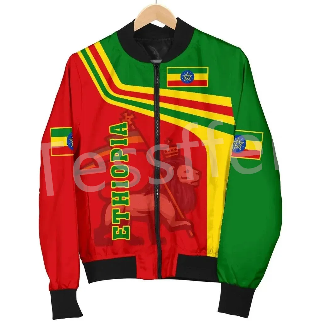 Tessffel Africa Native Tribe Art Ethiopia King County Flag Lion 3DPrint Men/Women Winter Coat Casual Windbreaker Bomber Jacket 4