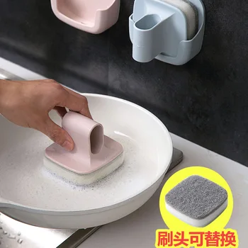 

With Handle Kitchen Wall Hanging Pot Brush Dish Sponges Dish Brush Pot Brush Degreasing Cleaning Tile Brush Dishcloth