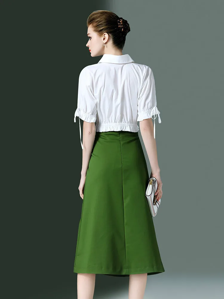 

2020 Spring Autumn Women Elegant Ladies Formal Office Dress White Shirt Tops + Skirt Casual Two Piece Set Women Clothes ZT1979