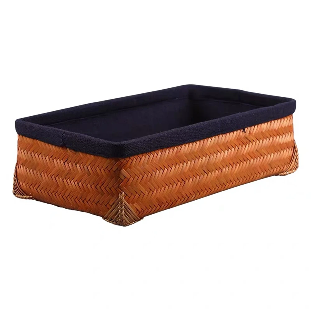 

Tea set Storage Box Handmade Bamboo Light Brown Rectangle Chinese Simple Candy Fruit Snacks Storage Basket Household Items