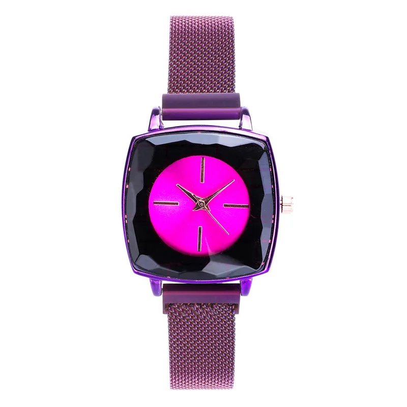 Женские часы с магнитным звездным небом, квадратные Роскошные наручные часы, повседневные Модные женские кварцевые наручные часы Reloj mujer Relogio - Цвет: Фиолетовый