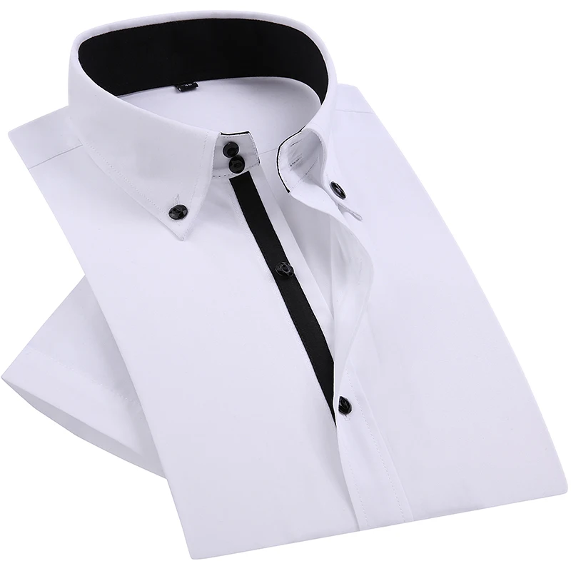 Summer Smart Casual Diamond Buttons Mens Dress Shirt White Short Sleeve Luxury High Collar Slim Fit Stylish Business Shirts Summer Smart Casual Diamond Buttons Mens Dress Shirt White Short Sleeve Luxury High Collar Slim Fit Stylish Business Shirts