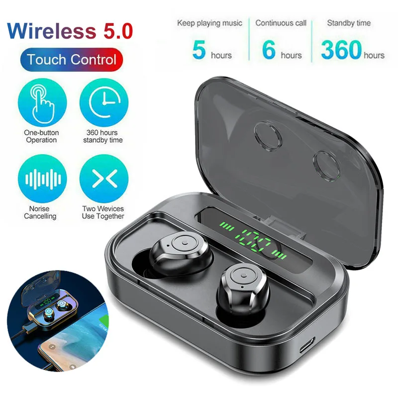 

New 3600mAh TWS Bluetooth 5.0 Earphone Wireless Headphones Intelligent Noise Reduction Mini Gaming Headset IPX7 Waterproof