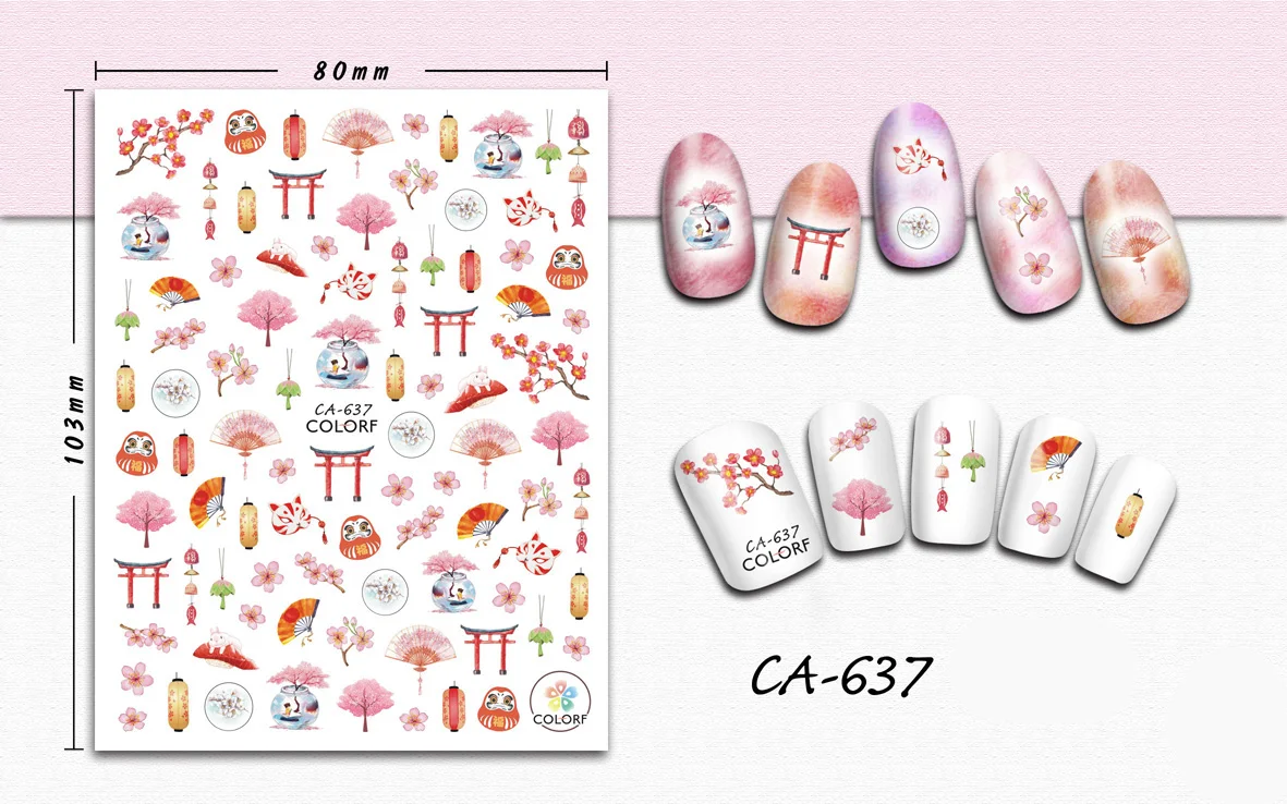 3D Stickers for Nails Cherry Blossoms Fan Cat Design Art Decoration Manicure Sticker Decals Slider Nail Foil Accessories | Красота и
