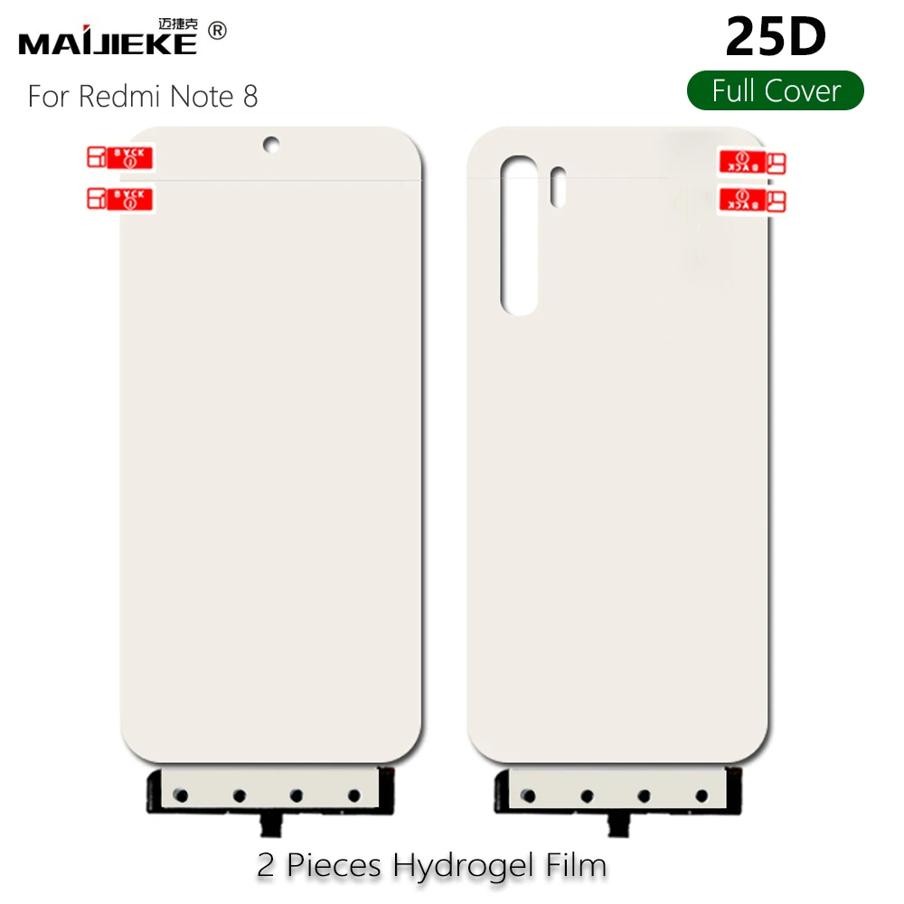 2 шт. 25D Redmi Note 8, мягкая защитная пленка для передней и задней панели, для Xiaomi Redmi Note 8 pro, Гидрогелевая пленка+ инструменты для фиксации, не стекло