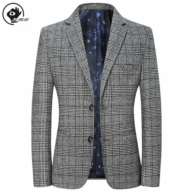 

Little Raindrop Suit Jacket Men Brand Spring Autumn Casual British Stylish Blazers Single Breasted Plaid Mens Fashion Blazer