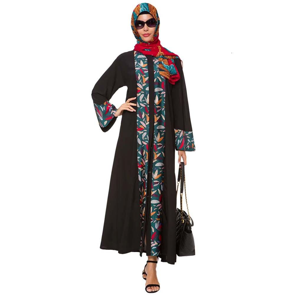 Элегантный принт в мусульманском стиле abaya Макси платье кардиган полная длина длинный халат платья кимоно Jubah ИД Рамадан Кафтан Исламская одежда