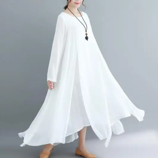 Хлопок и лен Винтаж женское платье Vestidos платье трапециевидной формы летние нерегулярные, белые, большие размеры элегантное платье DJ353