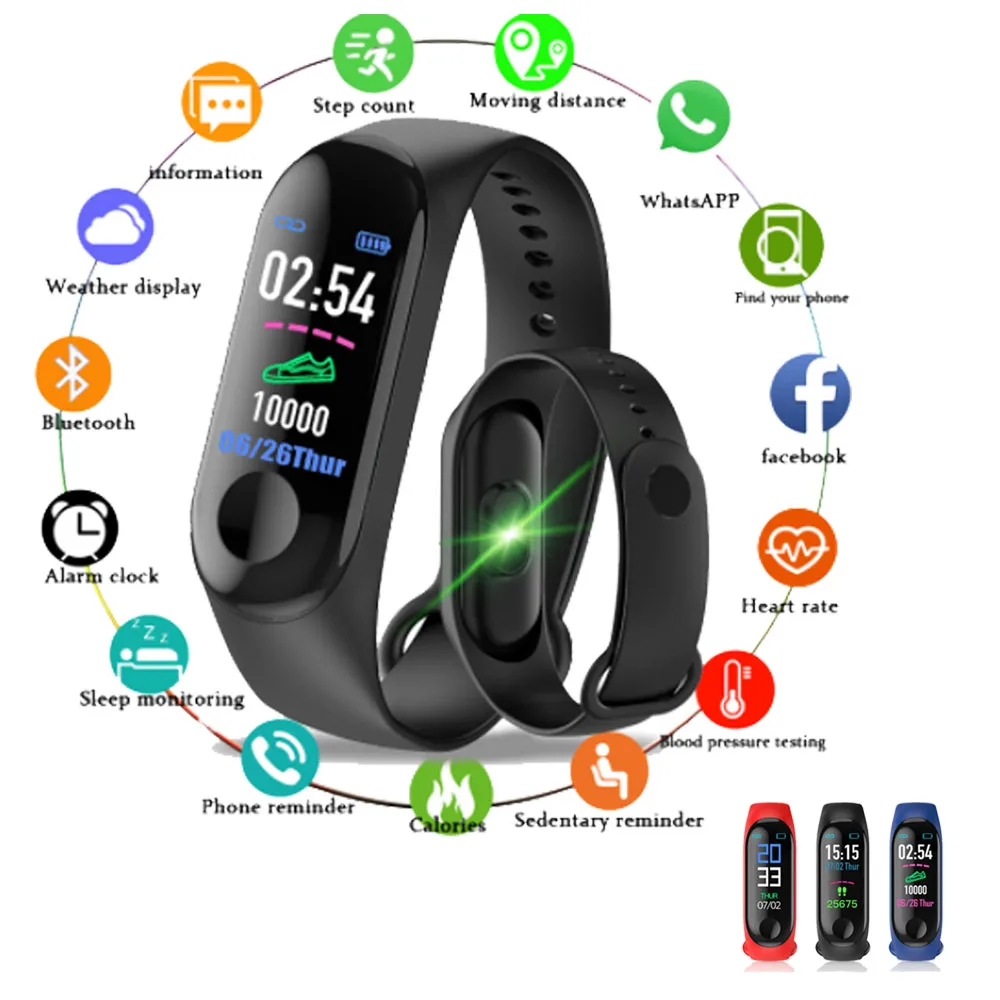 

M3 Plus Smart Bracelet Heart Rate Blood Pressure Health Waterproof Smart Watch M3 Pro Bluetooth Watch Wristband Fitness Tracker