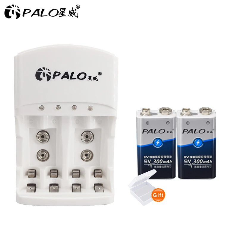 PALO 801 2 шт 9v перезаряжаемая батарея 300mAh 9 V nimh батарея 9 вольт батарея+ выделенное 2 слота 9v зарядное устройство AA AAA спешите к действию - Цвет: 1 charger 2 battery