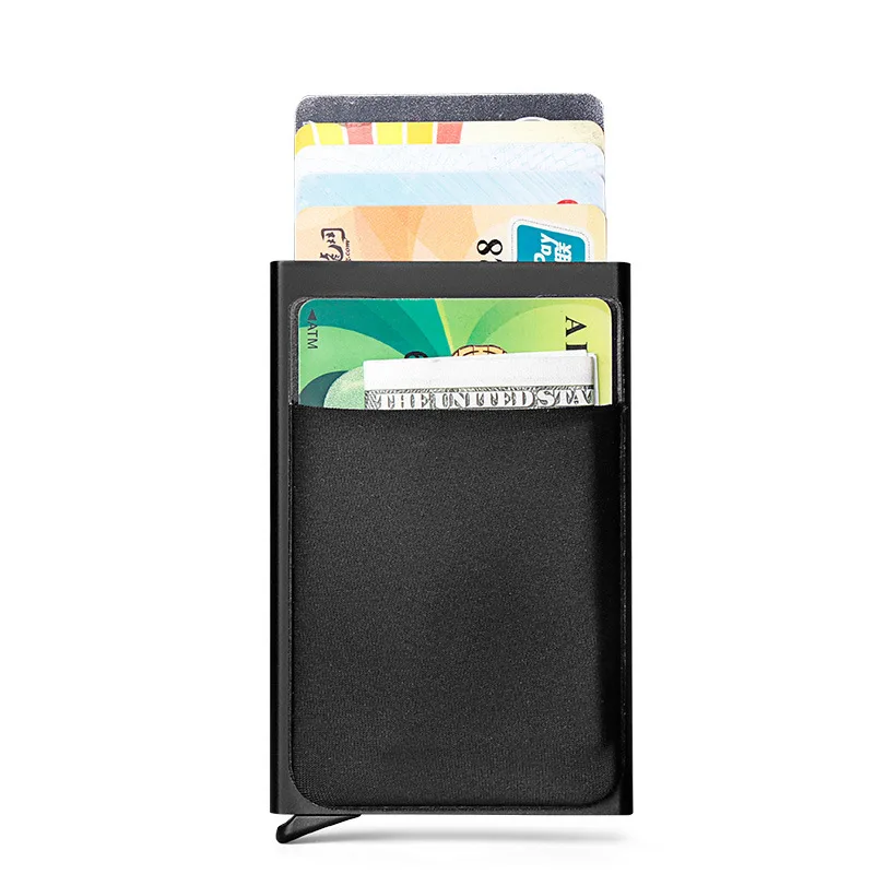 Кредитный держатель для карт чехол алюминиевый кошелек с эластичным задним карманом RFID Тонкий металлический кошелек Бизнес ID держатель для карт - Цвет: Black