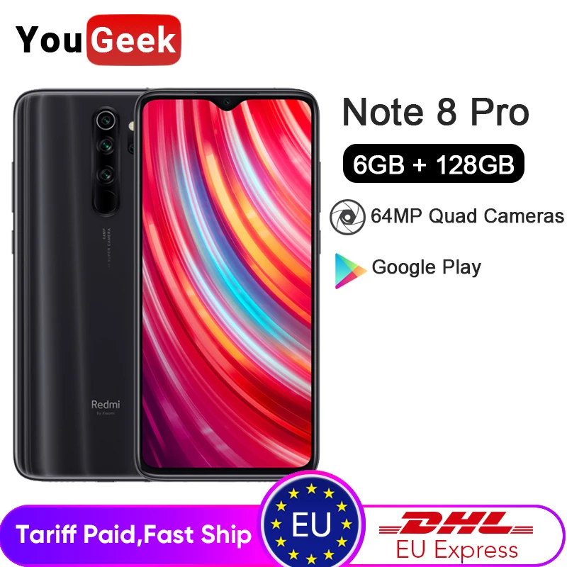 Мобильный телефон Xiaomi Redmi Note 8 Pro Note8 Pro, 6 ГБ, 128 ГБ, 64 мп, четыре камеры Helio G90T, четыре ядра, 6,53 дюйма, 4500 мАч, NFC, глобальная версия