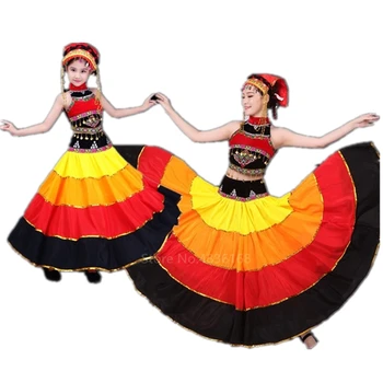 

Spanish Gypsy Dance Skirt Kids Babys Girl Festival Stage Performance Patchwork Belly Skirt Top Set Ballroom Dance Wear Costume