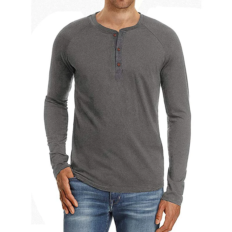 

Men's Wear Buttons t-shirts Autumn Male Shoulder Insertion Long Sleeve Pure Colour Tops Large Size Male Bottoming Tee Shirts