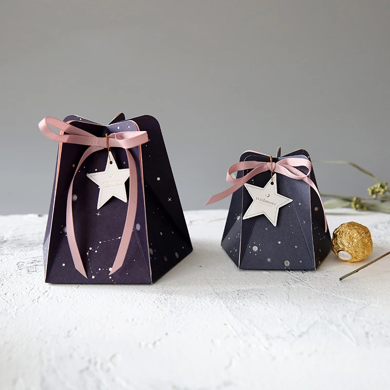 10pcs Gold Stamping Star Pentagon Gift Box Wedding Favor Candy Chocolate Packaging Box Dessert Sugar Packing Boxes
